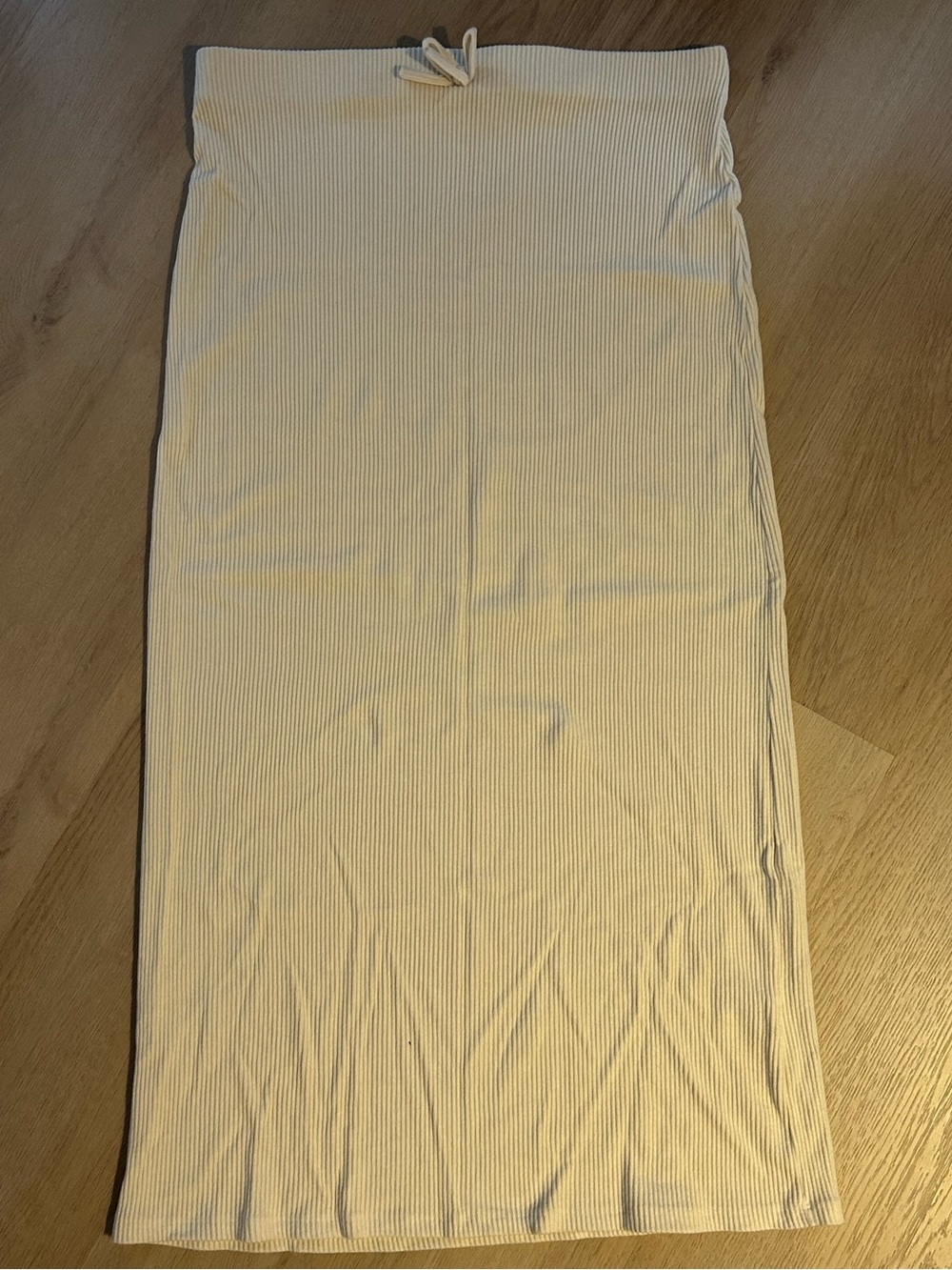 Simons Cream Ribbed Drawcord Maxi Skirt